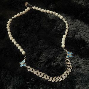 Blue butterfly white turquoise diamond necklace